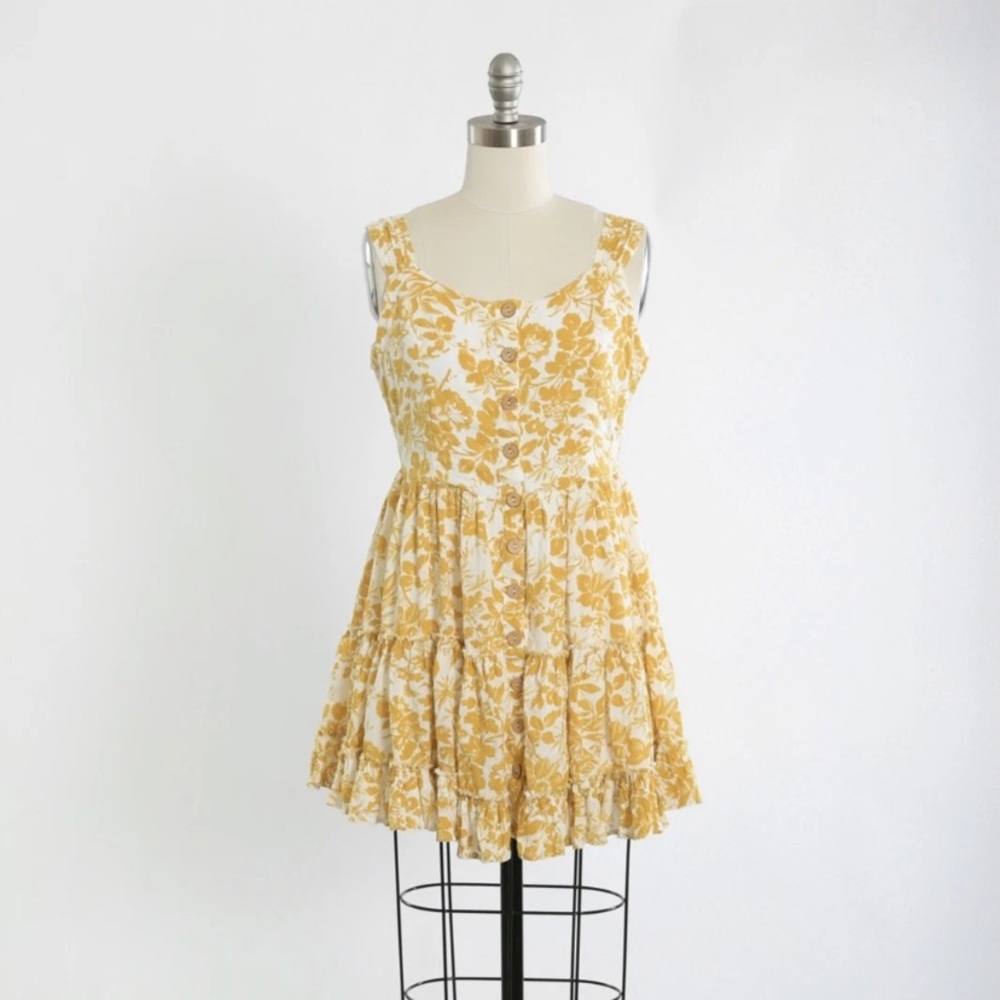 Free People mustard yellow floral cotton mini dress S